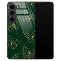 Leuke Telefoonhoesjes Samsung Galaxy S23 hoesje glas - Emerald butterflies