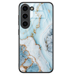 Leuke Telefoonhoesjes Samsung Galaxy S23 hoesje glas - Marmer babyblauw