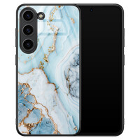 Leuke Telefoonhoesjes Samsung Galaxy S23 hoesje glas - Marmer babyblauw