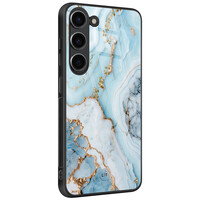 Leuke Telefoonhoesjes Samsung Galaxy S23 hoesje glas - Marmer babyblauw