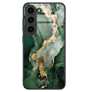 Leuke Telefoonhoesjes Samsung Galaxy S23 hoesje glas - Marmer groen goud
