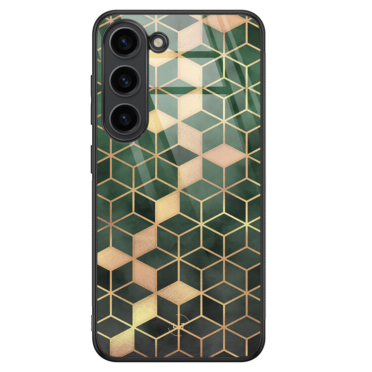 Leuke Telefoonhoesjes Samsung Galaxy S23 hoesje glas - Kubus groen