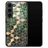 Leuke Telefoonhoesjes Samsung Galaxy S23 hoesje glas - Kubus groen
