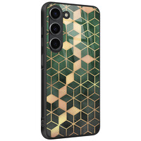 Leuke Telefoonhoesjes Samsung Galaxy S23 hoesje glas - Kubus groen