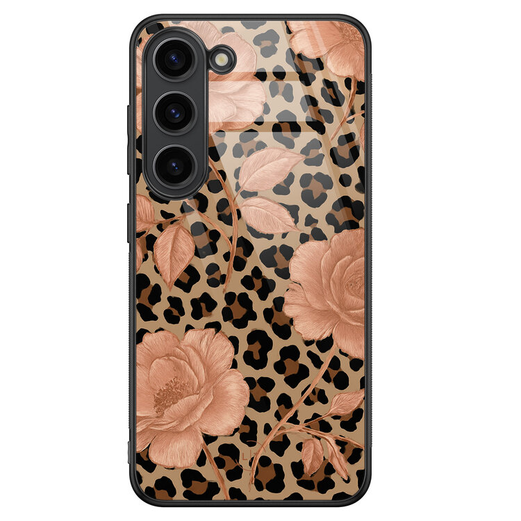 Leuke Telefoonhoesjes Samsung Galaxy S23 hoesje glas - Leo flowers