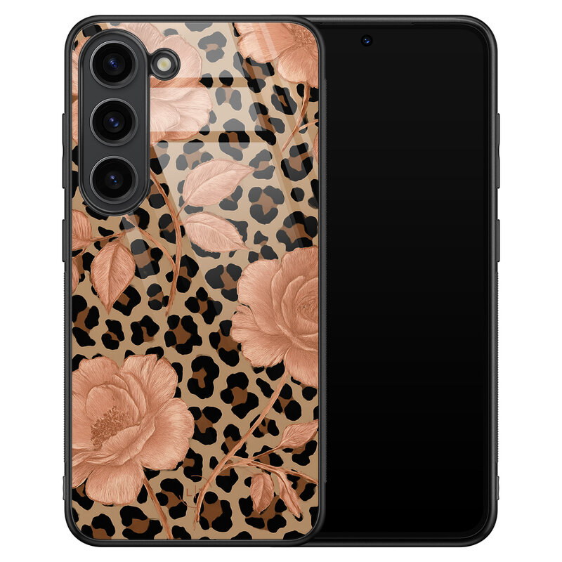 Leuke Telefoonhoesjes Samsung Galaxy S23 hoesje glas - Leo flowers
