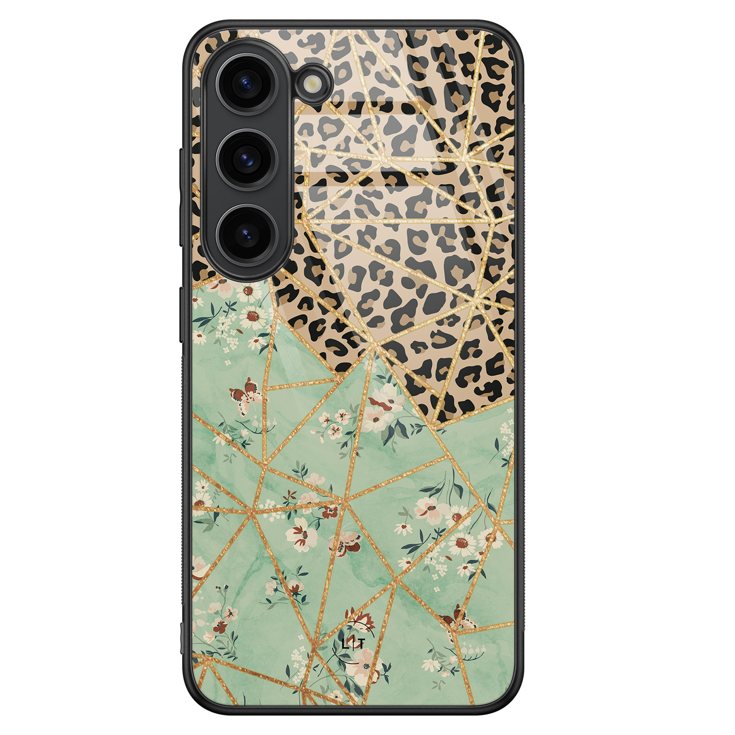 Leuke Telefoonhoesjes Samsung Galaxy S23 hoesje glas - Luipaard flower print