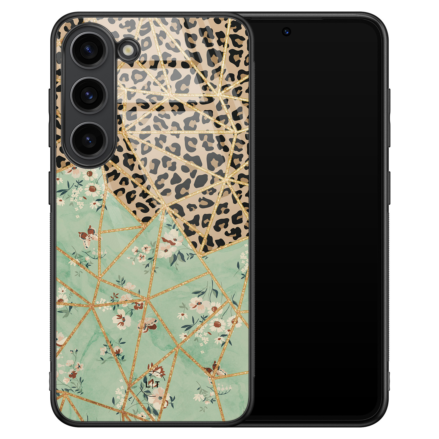 Leuke Telefoonhoesjes Samsung Galaxy S23 hoesje glas - Luipaard flower print