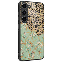 Leuke Telefoonhoesjes Samsung Galaxy S23 hoesje glas - Luipaard flower print