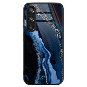 Leuke Telefoonhoesjes Samsung Galaxy S24 hoesje glas - Marmer lagoon blauw