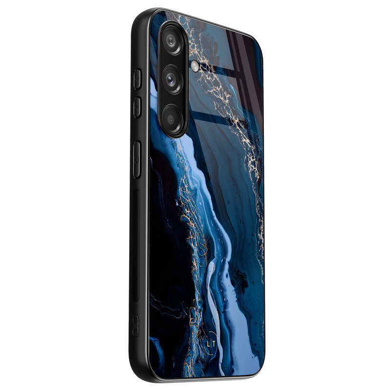 Leuke Telefoonhoesjes Samsung Galaxy S24 hoesje glas - Marmer lagoon blauw