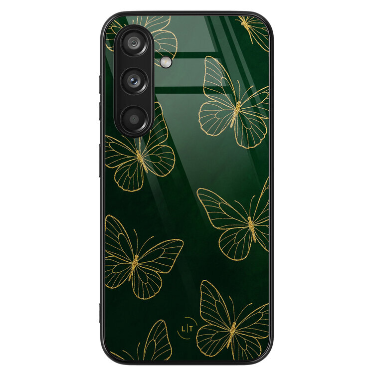Leuke Telefoonhoesjes Samsung Galaxy S24 hoesje glas - Emerald butterflies