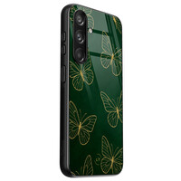 Leuke Telefoonhoesjes Samsung Galaxy S24 hoesje glas - Emerald butterflies