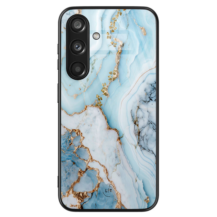 Leuke Telefoonhoesjes Samsung Galaxy S24 hoesje glas - Marmer babyblauw
