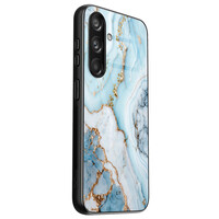 Leuke Telefoonhoesjes Samsung Galaxy S24 hoesje glas - Marmer babyblauw
