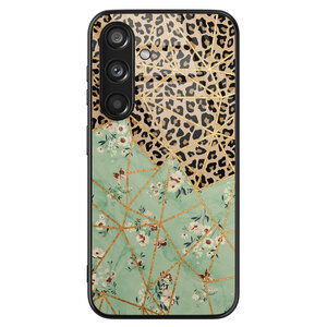 Leuke Telefoonhoesjes Samsung Galaxy S24 hoesje glas - Luipaard flower print