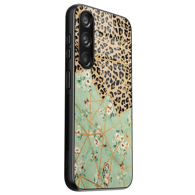 Leuke Telefoonhoesjes Samsung Galaxy S24 hoesje glas - Luipaard flower print