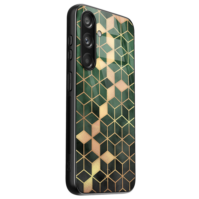 Leuke Telefoonhoesjes Samsung Galaxy S24 hoesje glas - Kubus groen