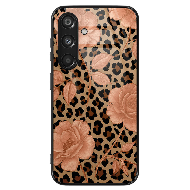 Leuke Telefoonhoesjes Samsung Galaxy S24 hoesje glas - Leo flowers