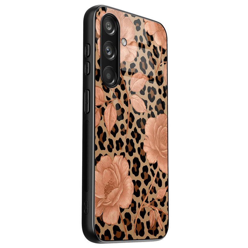Leuke Telefoonhoesjes Samsung Galaxy S24 hoesje glas - Leo flowers