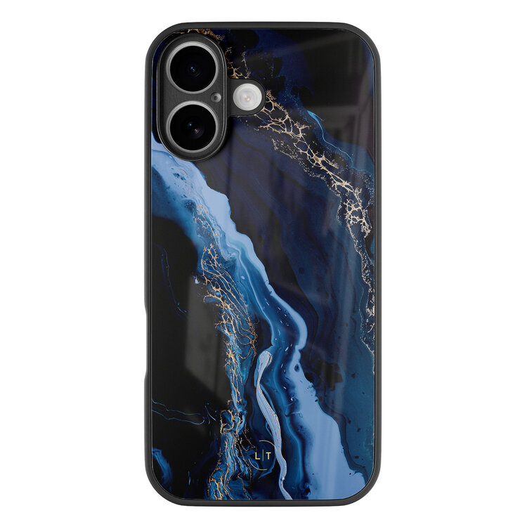 Leuke Telefoonhoesjes iPhone 16 hoesje glas - Marmer lagoon blauw