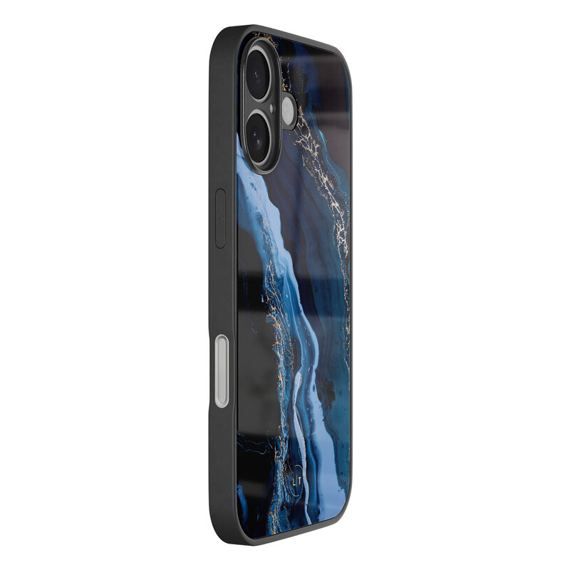 Leuke Telefoonhoesjes iPhone 16 hoesje glas - Marmer lagoon blauw