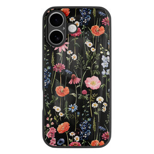 Leuke Telefoonhoesjes iPhone 16 hoesje glas - Dark flowers