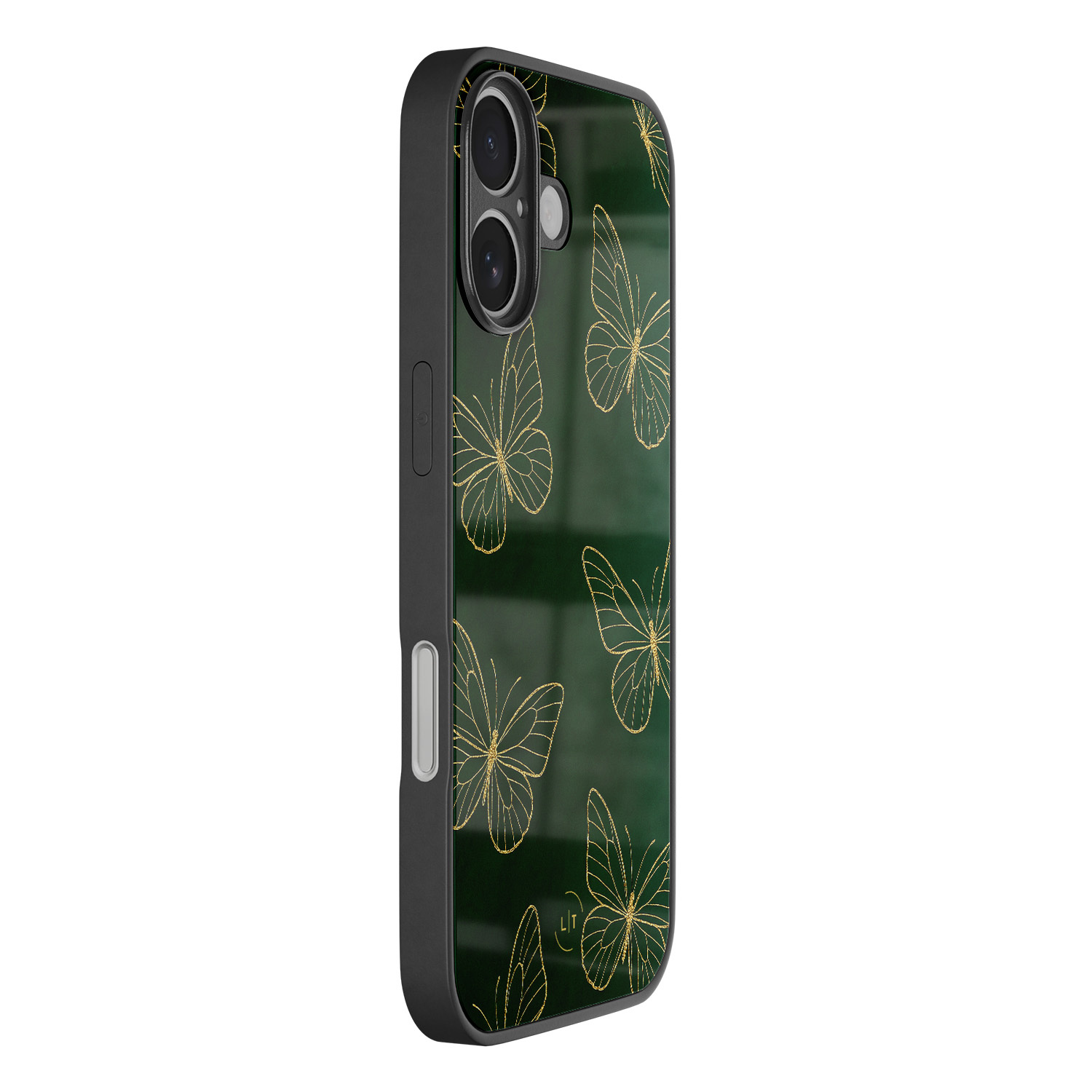 Leuke Telefoonhoesjes iPhone 16 hoesje glas - Emerald butterflies