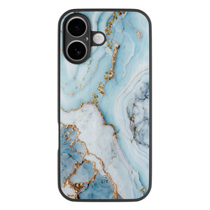 Leuke Telefoonhoesjes iPhone 16 hoesje glas - Marmer babyblauw