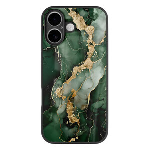 Leuke Telefoonhoesjes iPhone 16 hoesje glas - Marmer groen goud