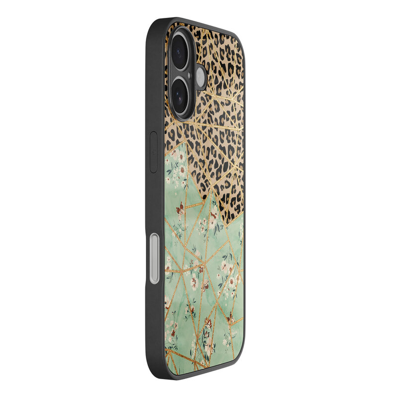 Leuke Telefoonhoesjes iPhone 16 hoesje glas - Luipaard flower print