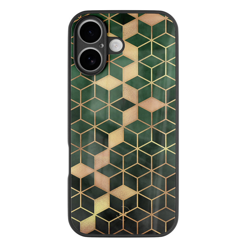 Leuke Telefoonhoesjes iPhone 16 hoesje glas - Kubus groen