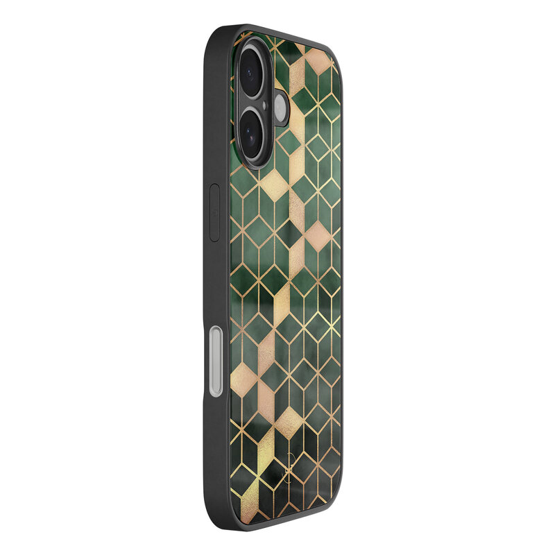 Leuke Telefoonhoesjes iPhone 16 hoesje glas - Kubus groen