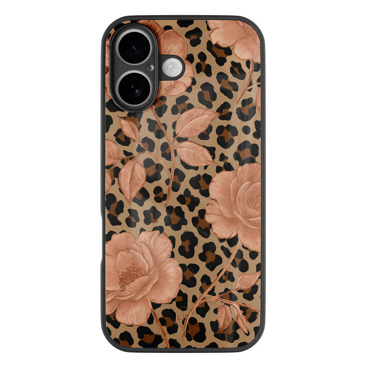 Leuke Telefoonhoesjes iPhone 16 hoesje glas - Leo flowers