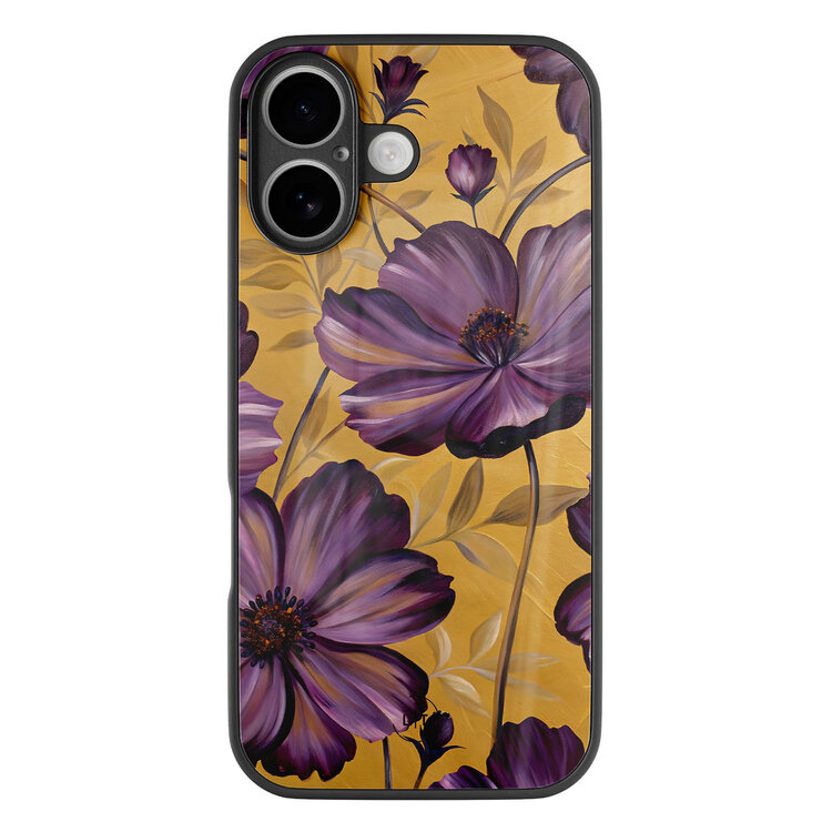 Leuke Telefoonhoesjes iPhone 16 hoesje glas - Violet leaves