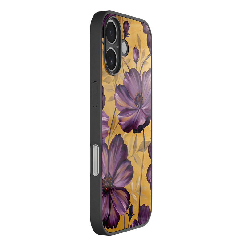 Leuke Telefoonhoesjes iPhone 16 hoesje glas - Violet leaves