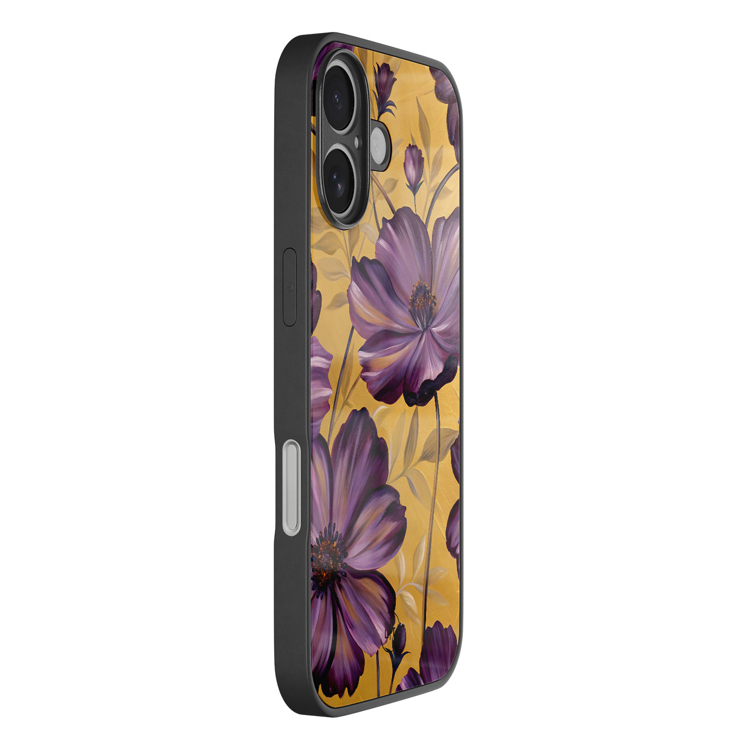 Leuke Telefoonhoesjes iPhone 16 hoesje glas - Violet leaves