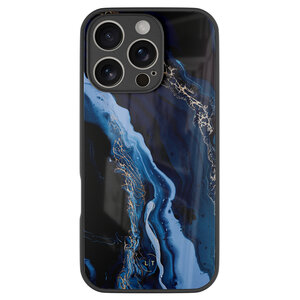 Leuke Telefoonhoesjes iPhone 16 Pro hoesje glas - Marmer lagoon blauw