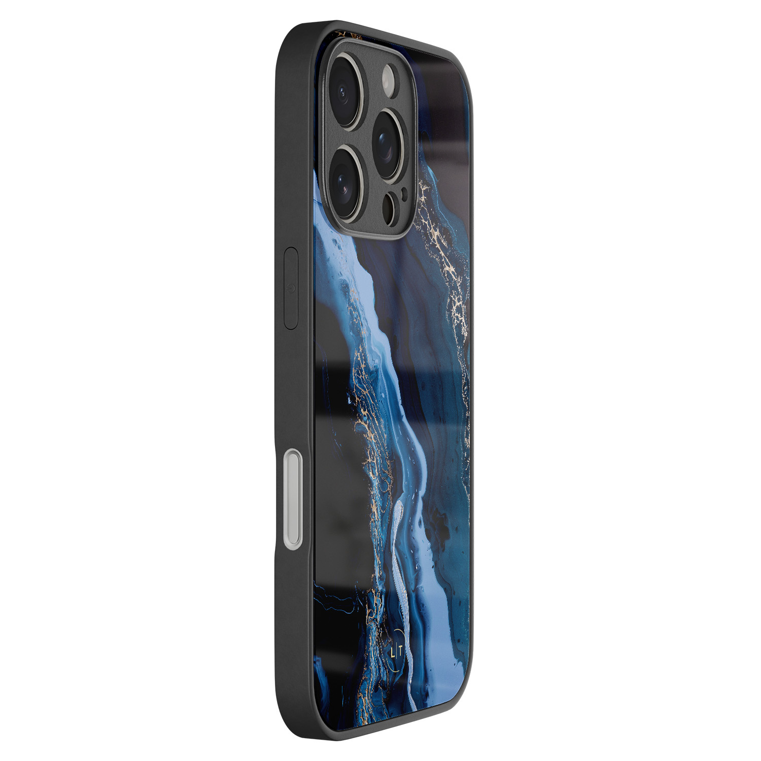 Leuke Telefoonhoesjes iPhone 16 Pro hoesje glas - Marmer lagoon blauw