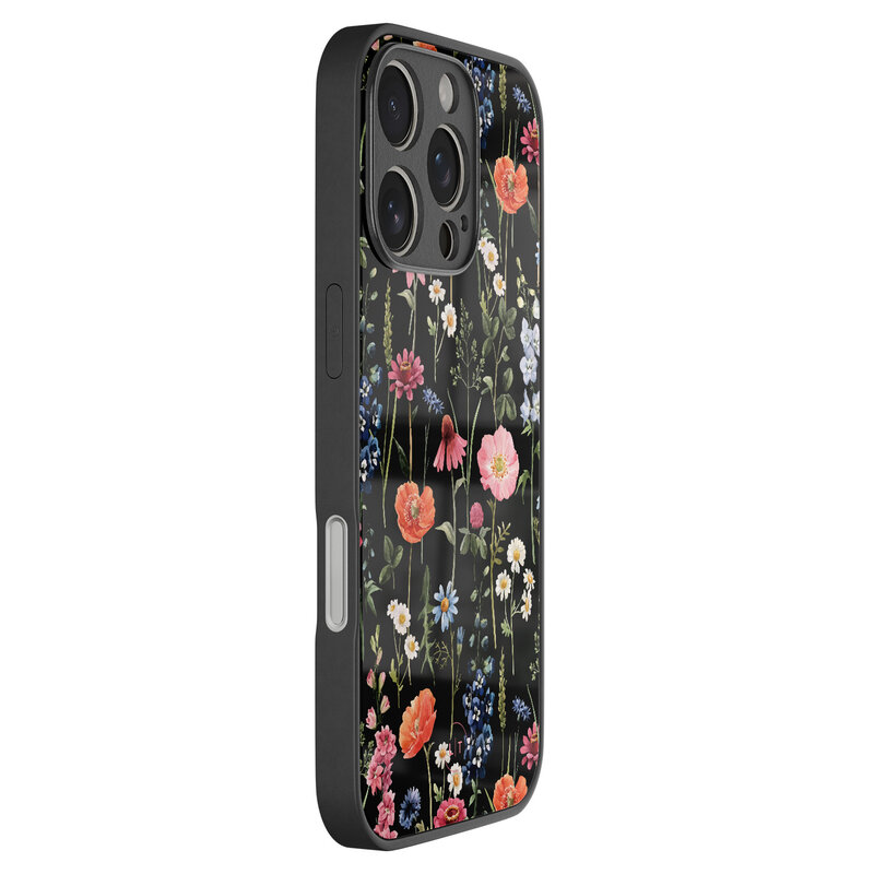 Leuke Telefoonhoesjes iPhone 16 Pro hoesje glas - Dark flowers