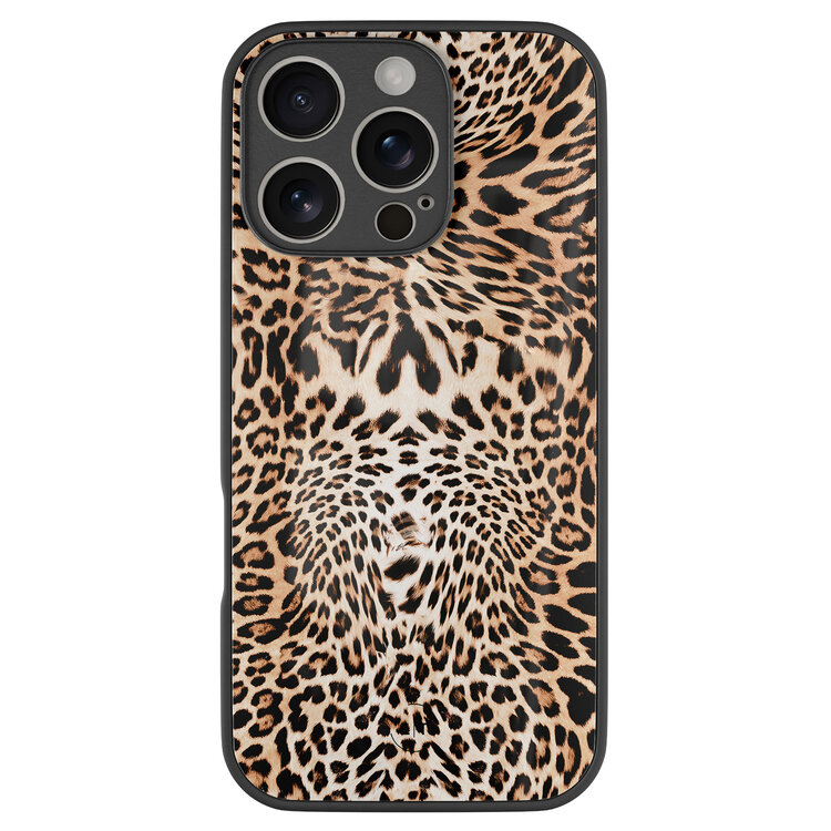 Leuke Telefoonhoesjes iPhone 16 Pro hoesje glas - Luipaardprint