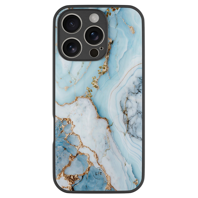 Leuke Telefoonhoesjes iPhone 16 Pro hoesje glas - Marmer babyblauw