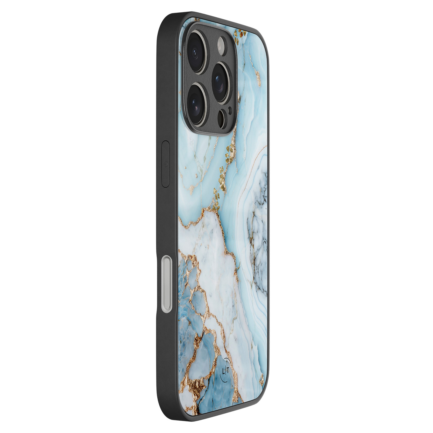 Leuke Telefoonhoesjes iPhone 16 Pro hoesje glas - Marmer babyblauw