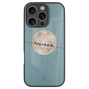 Leuke Telefoonhoesjes iPhone 16 Pro hoesje glas - Moon birds