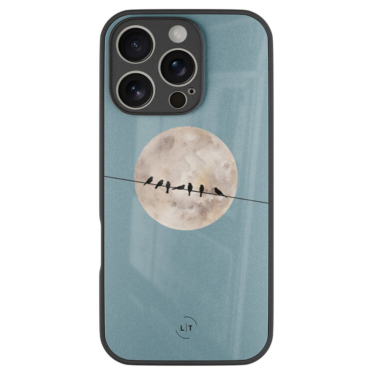 Leuke Telefoonhoesjes iPhone 16 Pro hoesje glas - Moon birds