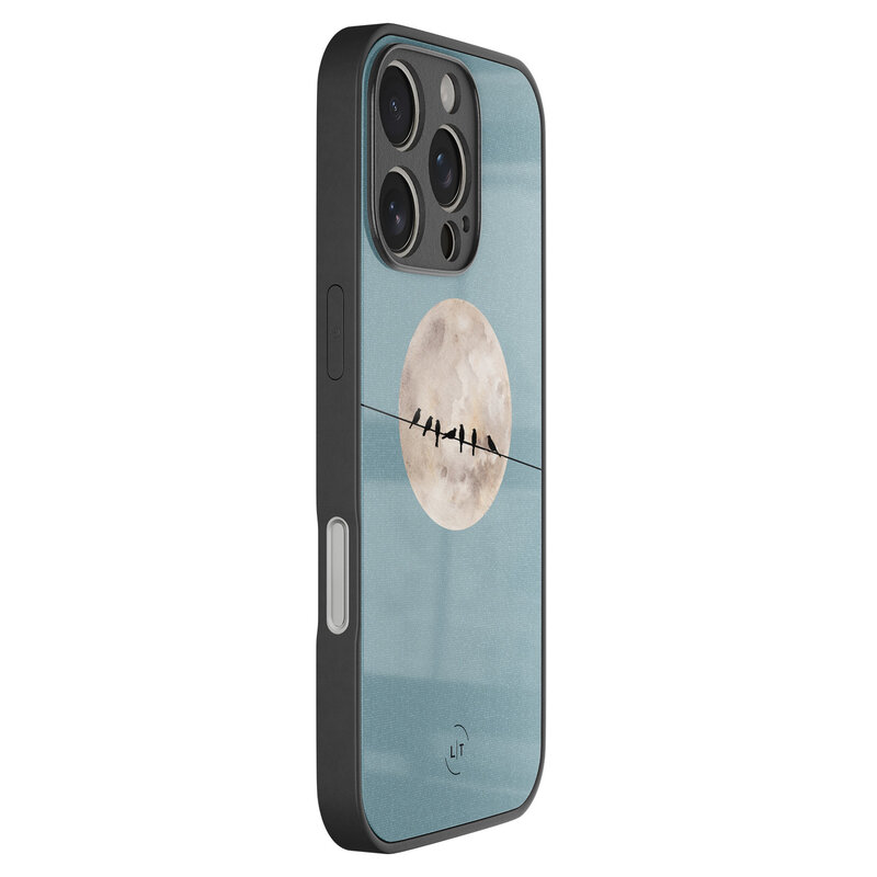 Leuke Telefoonhoesjes iPhone 16 Pro hoesje glas - Moon birds