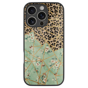 Leuke Telefoonhoesjes iPhone 16 Pro hoesje glas - Luipaard flower print
