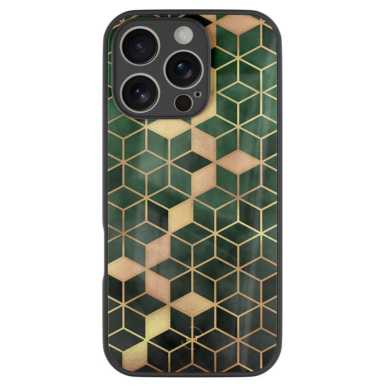 Leuke Telefoonhoesjes iPhone 16 Pro hoesje glas - Kubus groen