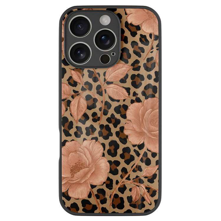 Leuke Telefoonhoesjes iPhone 16 Pro hoesje glas - Leo flowers