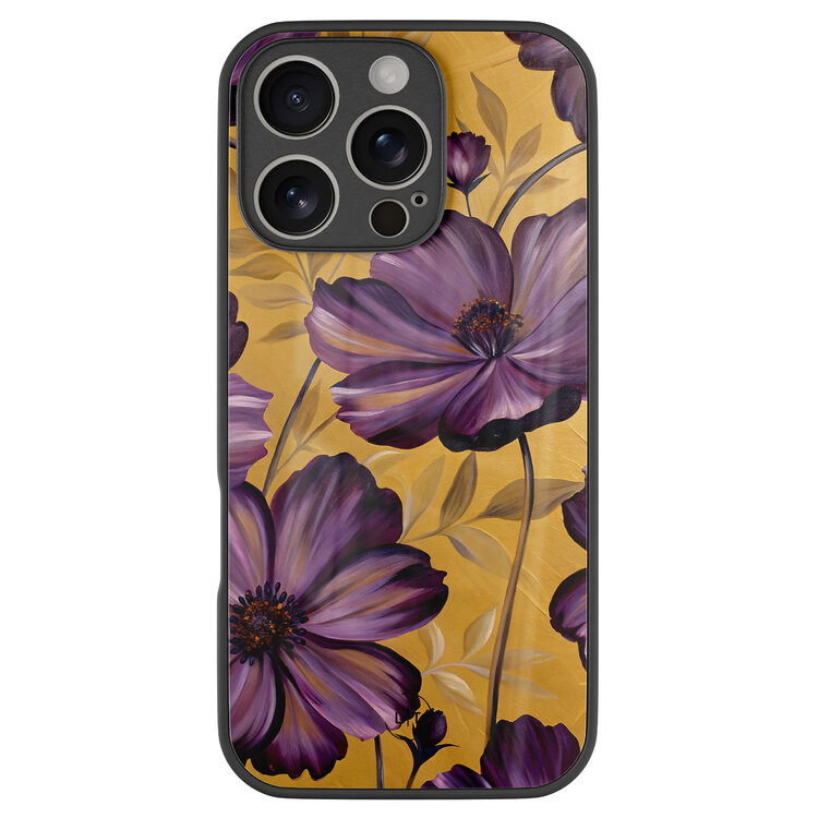 Leuke Telefoonhoesjes iPhone 16 Pro hoesje glas - Violet leaves